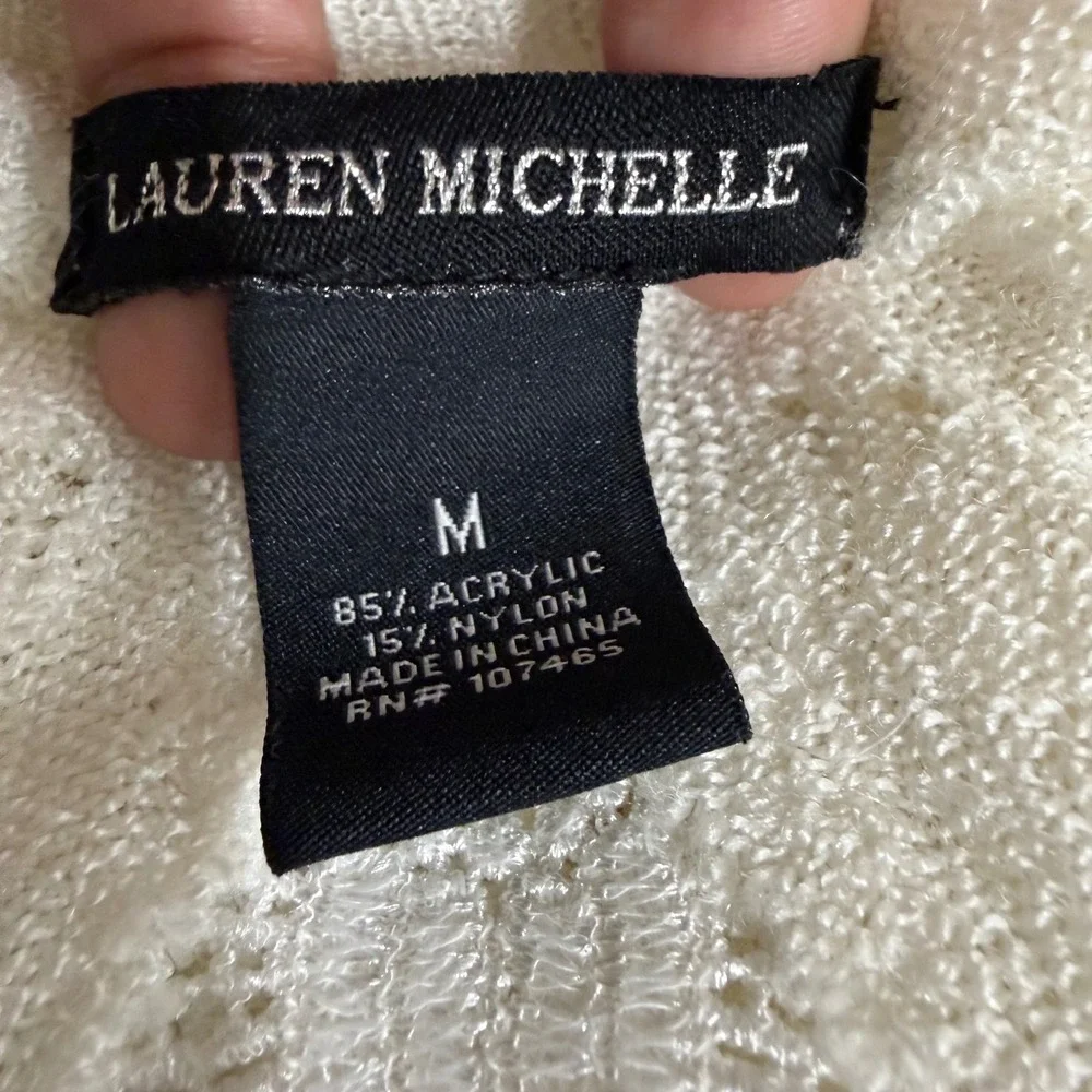Womens M Tunic Cardigan White‎ Open Front Pointelle Lace Inset Cottagecore Boho